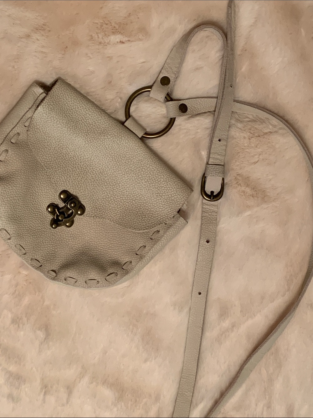 Free People Leather Crossbody Small Purse Vintaged Ivory - Picture 11 of 14